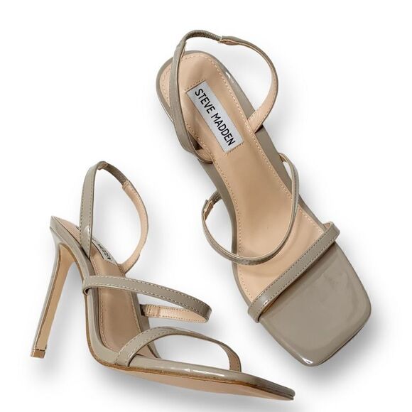 Steve Madden Gracey Strappy Heels Patent Gray Square Toe Sandal Women’s Size 8.5 - Picture 5 of 11